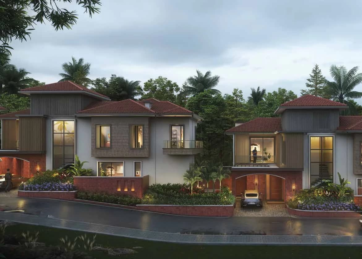 The villas and landscaped entrance at Alma da Socorro · brochure illustration